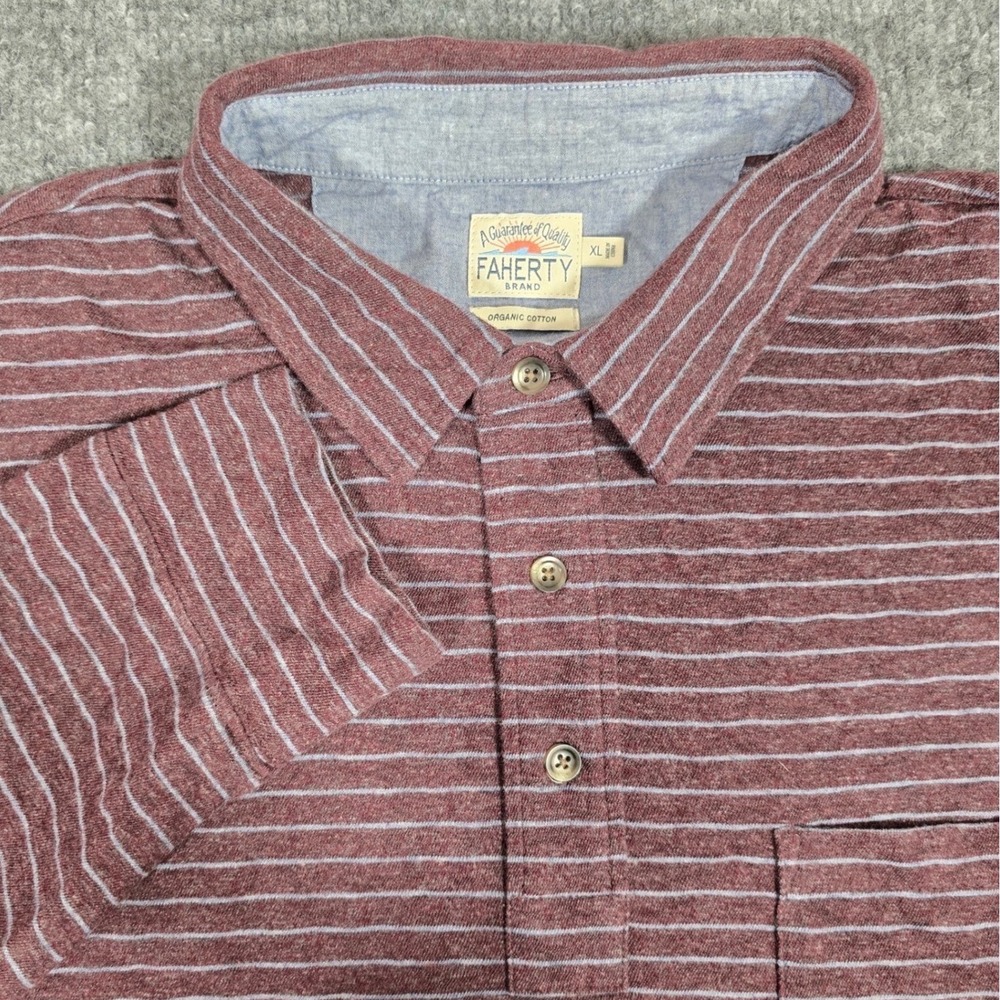 Faherty Long Sleeve Polo Striped Mens XL Burgundy Organic Cotton EUC